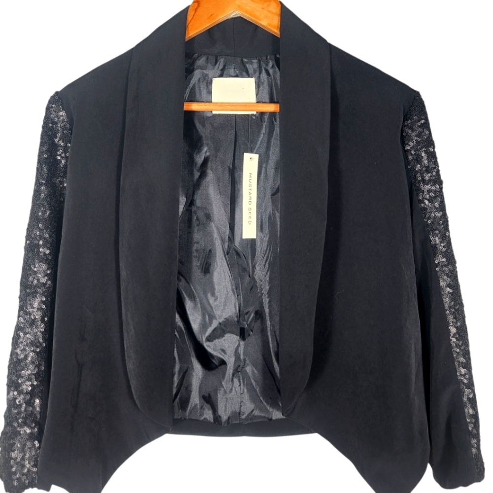 Mustard Seed NWT Black Sequined Arms Blazer Jacket Size Small